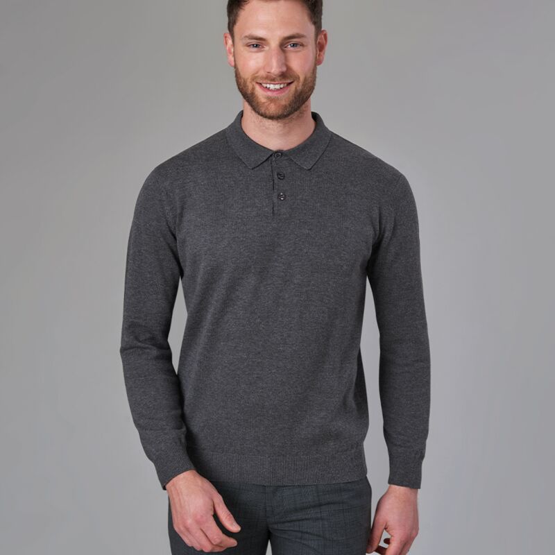 Brook Taverner Casper Knitted Long Sleeve Polo Shirt Thumbnail